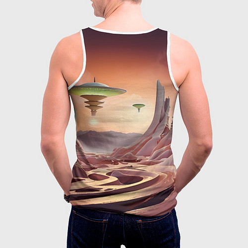 Мужская майка без рукавов Фантастический инопланетный город / 3D-Белый – фото 4