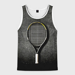 Майка-безрукавка мужская Теннисная ракетка на черном, цвет: 3D-белый