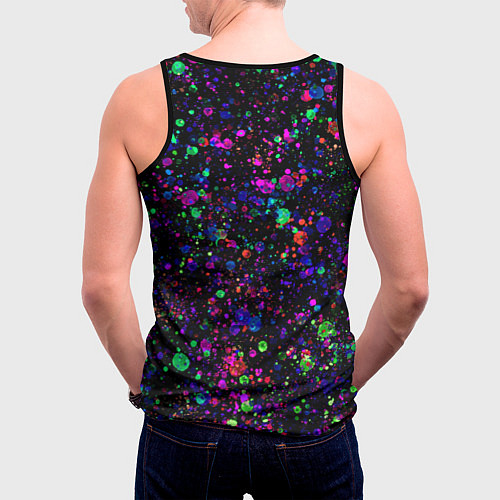Мужская майка без рукавов Чёрный с разноцветными брызгами / 3D-Черный – фото 4