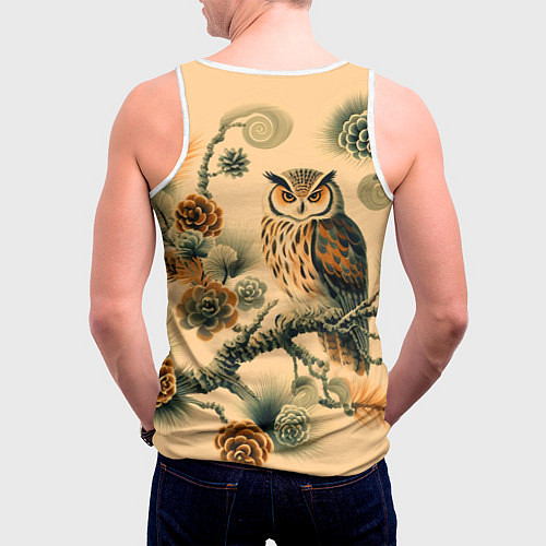 Мужская майка без рукавов Сова на ветке сосны / 3D-Белый – фото 4