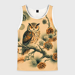 Майка-безрукавка мужская Сова на ветке сосны, цвет: 3D-белый