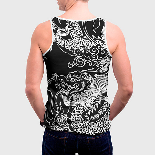Мужская майка без рукавов Белый дракон на черном / 3D-Белый – фото 4