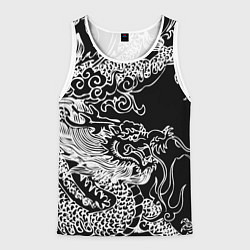 Майка-безрукавка мужская Белый дракон на черном, цвет: 3D-белый