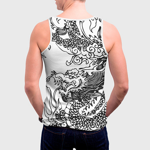 Мужская майка без рукавов Татуировка дракона на белом / 3D-Белый – фото 4