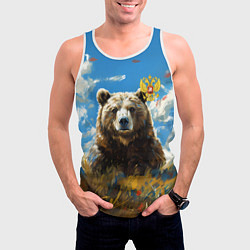 Майка-безрукавка мужская Русский медведь в лесу и герб РФ, цвет: 3D-белый — фото 2