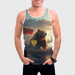 Майка-безрукавка мужская Русский бурый военный медведь, цвет: 3D-белый — фото 2