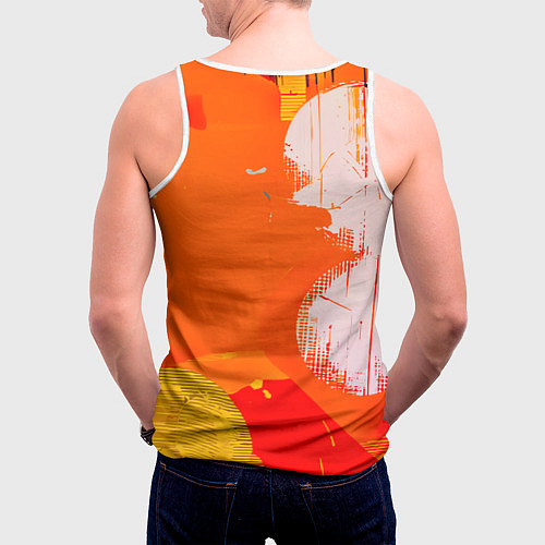 Мужская майка без рукавов Аналитик на оранжевом / 3D-Белый – фото 4