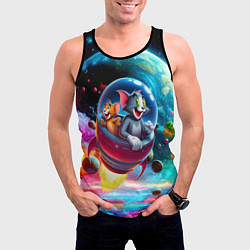 Майка-безрукавка мужская Том и Джерри летят в ракете - нейроарт, цвет: 3D-черный — фото 2