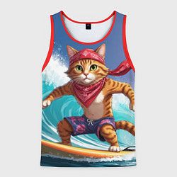Мужская майка без рукавов Кот на волне