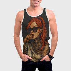 Майка-безрукавка мужская Рыжая девушка в очках с тату, цвет: 3D-белый — фото 2