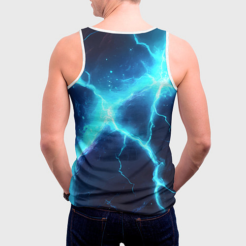 Мужская майка без рукавов Россия герб на синих молниях / 3D-Белый – фото 4