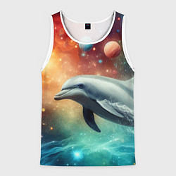 Мужская майка без рукавов Галактический дельфин - неоновый космос