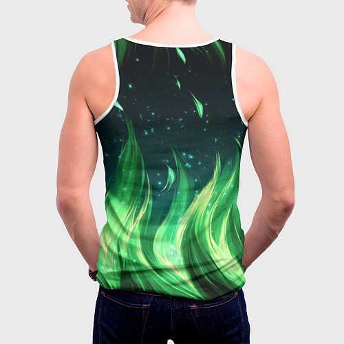 Мужская майка без рукавов Россия на фоне зеленого огня / 3D-Белый – фото 4
