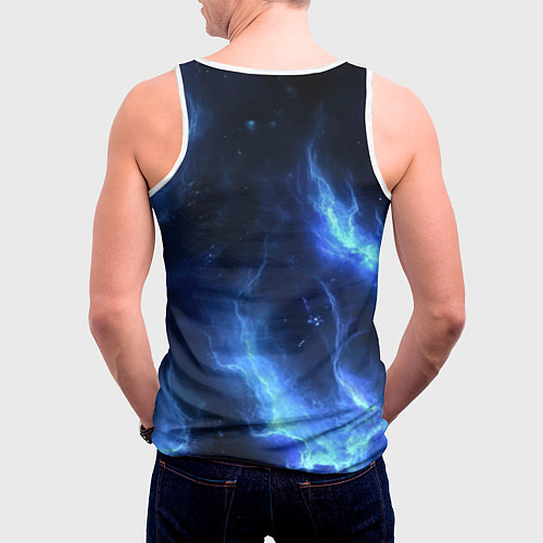 Мужская майка без рукавов Герб России - синее пламя / 3D-Белый – фото 4