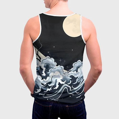 Мужская майка без рукавов Японские волны и луна / 3D-Белый – фото 4