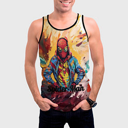 Майка-безрукавка мужская Человек паук в толстовке, цвет: 3D-черный — фото 2