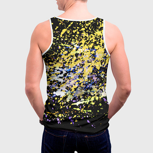 Мужская майка без рукавов Желто синяя краска на черном / 3D-Белый – фото 4