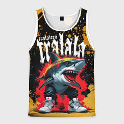 Майка-безрукавка мужская Тралалера Тралала брейнрот мем - Акула в кроссовка, цвет: 3D-белый