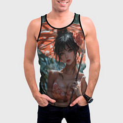 Майка-безрукавка мужская Азиатская девушка с зонтом, цвет: 3D-черный — фото 2
