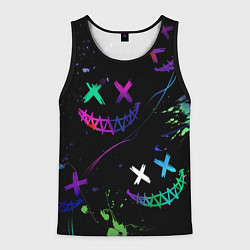 Майка-безрукавка мужская Неновые краски - лица крипи смайл, цвет: 3D-черный