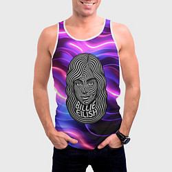 Майка-безрукавка мужская Портрет Билли Айлиш из линий, цвет: 3D-белый — фото 2