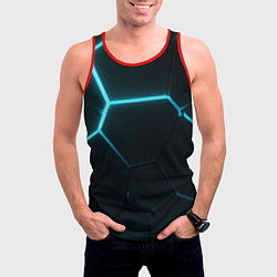 Майка-безрукавка мужская Синие плиты с неоном, цвет: 3D-красный — фото 2
