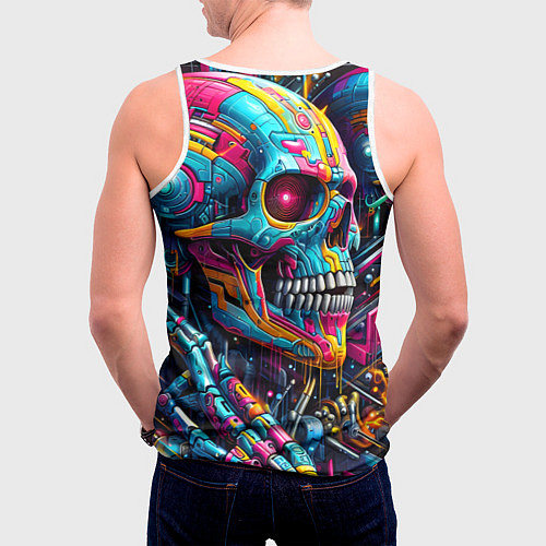 Мужская майка без рукавов Cyber skull - pattern / 3D-Белый – фото 4