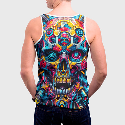 Мужская майка без рукавов Кибер череп - нейроарт паттерн / 3D-Белый – фото 4