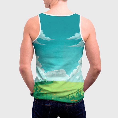 Мужская майка без рукавов Уточка в кимоно под миниатюрным деревом / 3D-Белый – фото 4