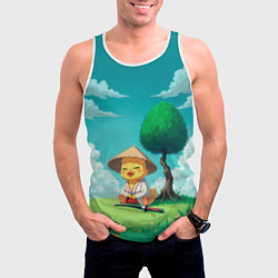 Майка-безрукавка мужская Уточка в кимоно под миниатюрным деревом, цвет: 3D-белый — фото 2