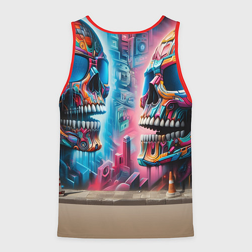 Мужская майка без рукавов Hippo with longboard - graffiti / 3D-Красный – фото 2