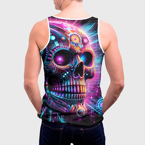 Мужская майка без рукавов Neon cyber skull / 3D-Белый – фото 4