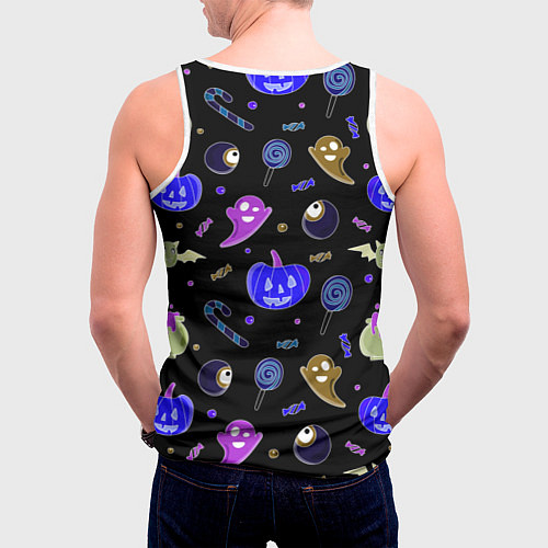 Мужская майка без рукавов Halloween blue black pumpkin / 3D-Белый – фото 4