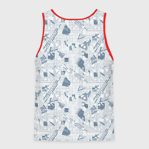 Мужская майка без рукавов Мемфис синий с серым клетчатый геометрический узор / 3D-Красный – фото 2
