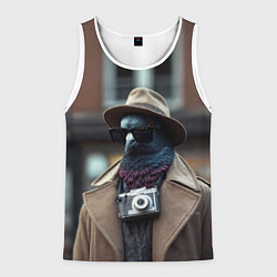 Майка-безрукавка мужская Голубь шпион с ретро фотокамерой, цвет: 3D-белый