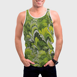 Майка-безрукавка мужская Мраморный абстрактный паттерн - зеленые и желтые о, цвет: 3D-белый — фото 2