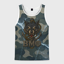 Майка-безрукавка мужская ВМФ волк на камуфляже, цвет: 3D-белый
