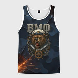 Майка-безрукавка мужская ВМФ агрессивный медведь, цвет: 3D-белый