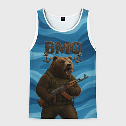 Майка-безрукавка мужская ВМФ Медведь с АК-47, цвет: 3D-белый