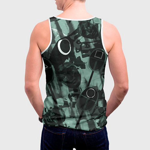 Мужская майка без рукавов Номер 456 на фоне масок игры в кальмара / 3D-Белый – фото 4
