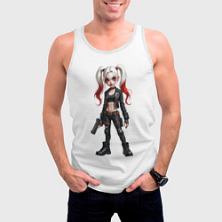 Майка-безрукавка мужская Девушка в кожаной одежде с пистолетом в руке, цвет: 3D-белый — фото 2
