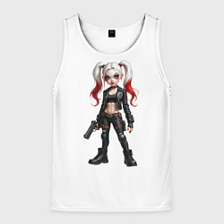 Мужская майка без рукавов Девушка в кожаной одежде с пистолетом в руке