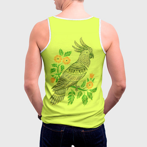 Мужская майка без рукавов Попугай с маргаритками / 3D-Белый – фото 4