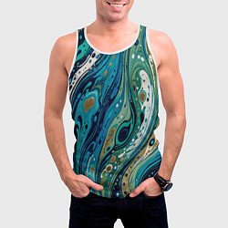 Майка-безрукавка мужская Сине-зеленый абстрактный узор, цвет: 3D-белый — фото 2