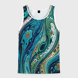 Майка-безрукавка мужская Сине-зеленый абстрактный узор, цвет: 3D-белый