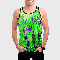 Майка-безрукавка мужская Ярко-зелёный стекающая абстаркция, цвет: 3D-черный — фото 2