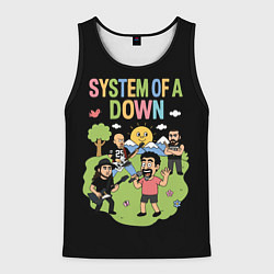 Майка-безрукавка мужская System of a Down мультяшный, цвет: 3D-черный