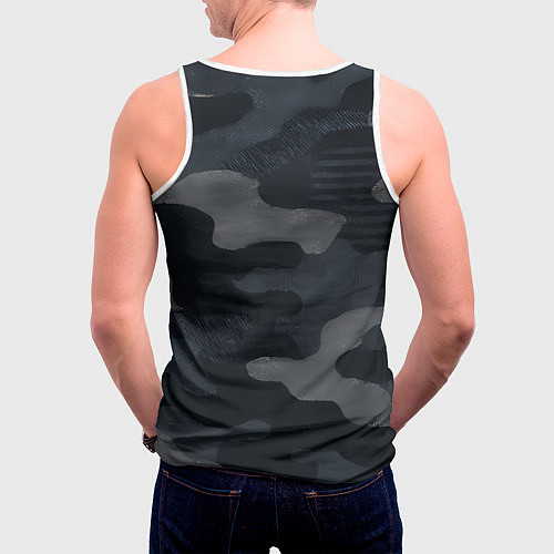 Мужская майка без рукавов Текстура - камуфляжная синяя ткань / 3D-Белый – фото 4