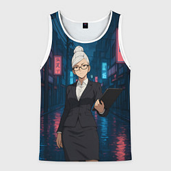 Майка-безрукавка мужская Dandadan Seiko в городе с планшетом, цвет: 3D-белый