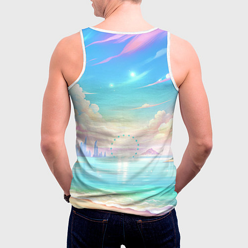 Мужская майка без рукавов Дандадан Сиратори Айра на берегу моря / 3D-Белый – фото 4